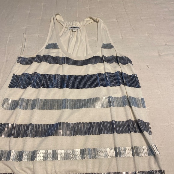 Silver and White Striped Women's Top - Picture 2 of 4